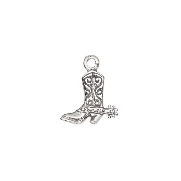Charm, antiqued sterling silver, 14x13mm 2-sided cowboy boot. Sold individually. image number 0