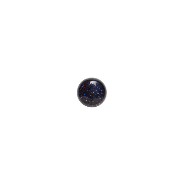 Cabochon, blue goldstone (glass) (man-made), 7mm calibrated round. Sold per pkg of 10. image number 0