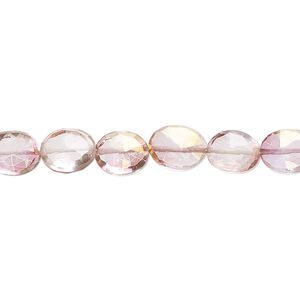 Quartz crystal 1pkg1, hand-cut faceted puffed oval bead 7 inch 7x6mm-9x8mm
