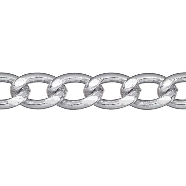 Chain, diamond-cut aluminum, silver, 8.8mm curb. Sold per pkg of 5 feet.. image number 0