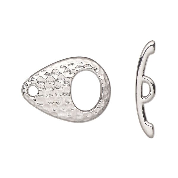 Clasp, TierraCast®, toggle, white bronze-plated pewter (tin-based alloy), 22x16mm hammered teardrop. Sold individually. image number 0