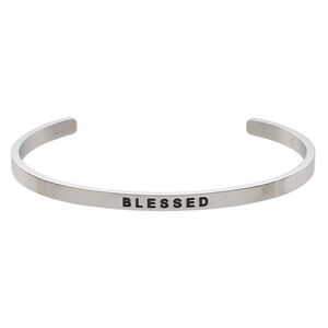Bracelet, Everyday Jewelry, cuff, stainless steel, 4mm wide with "BLESSED," 8 inches. Sold individually.