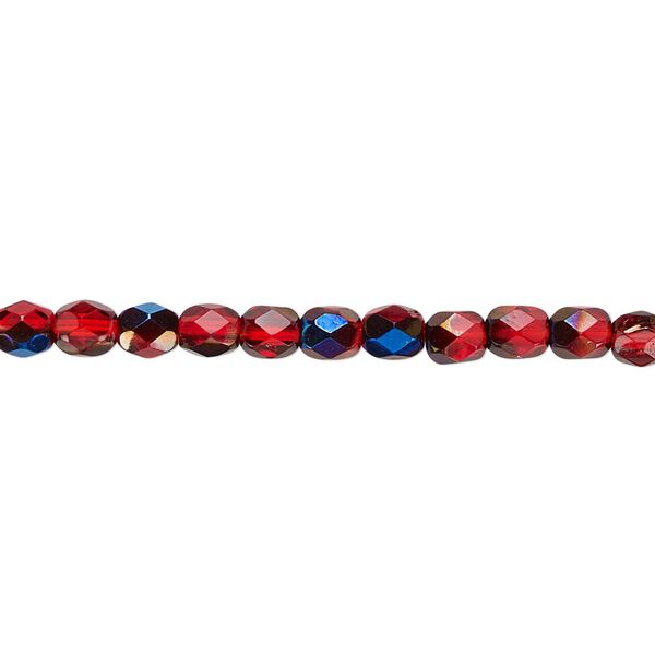 Bead, Czech fire-polished glass, red blue iris, 4mm faceted round. Sold per 15-1/2" to 16" strand. image number 0
