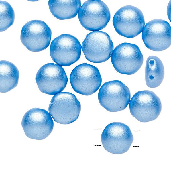 Bead, Preciosa Candy™, Czech pressed glass, opaque blue pastel pearl, 8mm candy with (2) 0.8-0.9mm holes. Sold per pkg of 20. image number 0