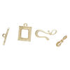 Clasp mix hook&eye / toggle 1pkg12 "pewter" (zinc alloy), 22x12mm / 15x14mm square, matte gold-finished 1-strand image number 1