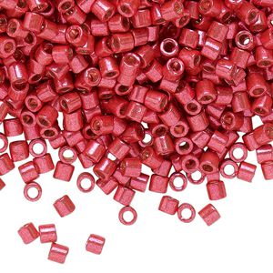 Seed bead, Delica®, glass, pkg/50g, #8 round, Duracoat® opaque galvanized light cranberry (DBL-1841).