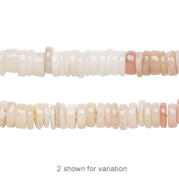 Bead, pink opal (natural), 4x1mm-6x2mm hand-cut rondelle, B grade, Mohs hardness 5 to 6-1/2. Sold per 8-inch strand, approximately 100-150 beads. image number 0