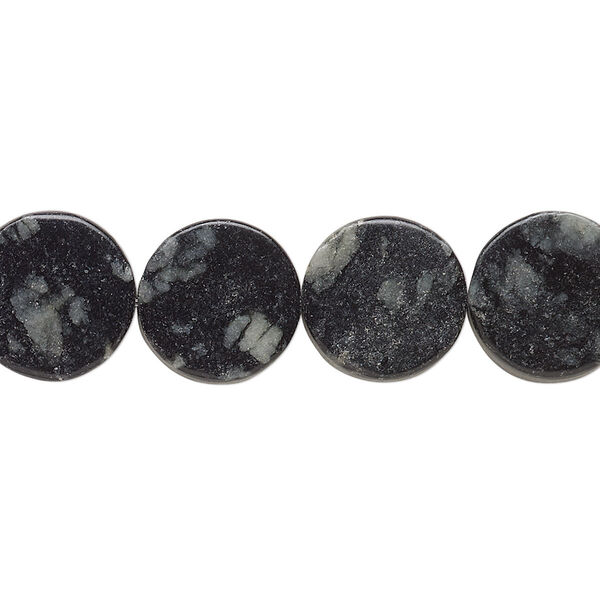 Bead, Picasso serpentine (natural), 12mm flat round, B- grade, Mohs hardness 2-1/2 to 6. Sold per 15-inch strand. image number 0