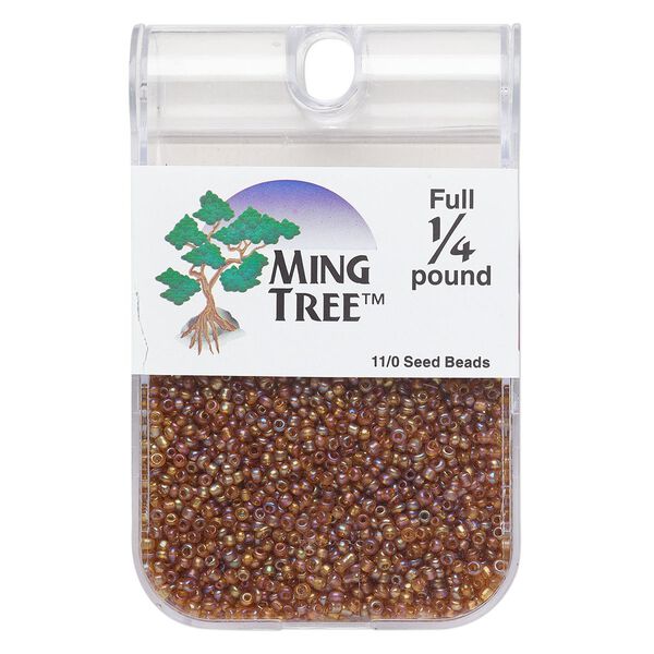 Seed bead, Ming Tree&trade;, glass, pkg/1/4 pound, #11 round, opaque rainbow light gold purple. image number 0