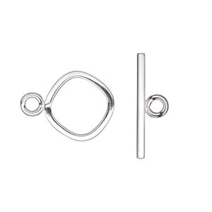 Clasp toggle 1pkg1 sterling silver, 15mm rounded diamond, 1-strand