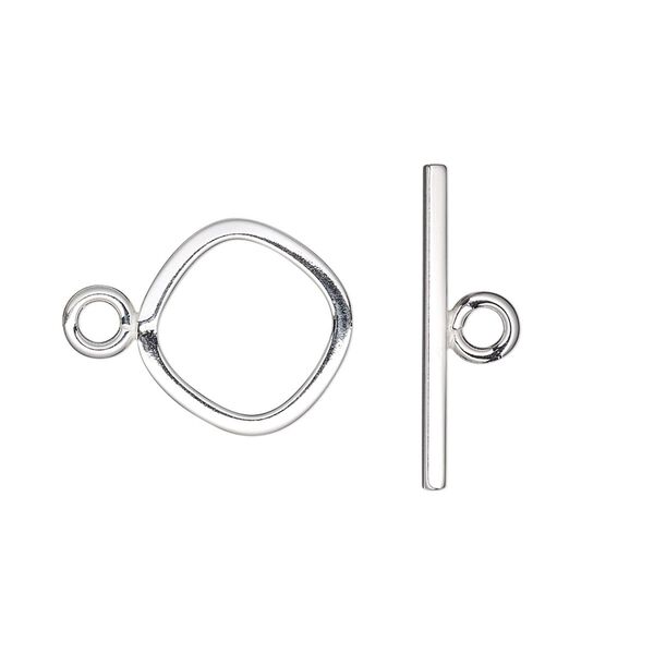 Clasp, toggle, sterling silver, 15mm rounded diamond. Sold individually. image number 0