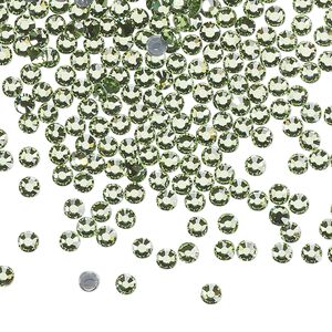 Flat back, Dance With Me™ crystal hotfix rhinestone, peridot, foil back, 2.7-2.9mm rose, SS10. Sold per pkg of 144 (1 gross).