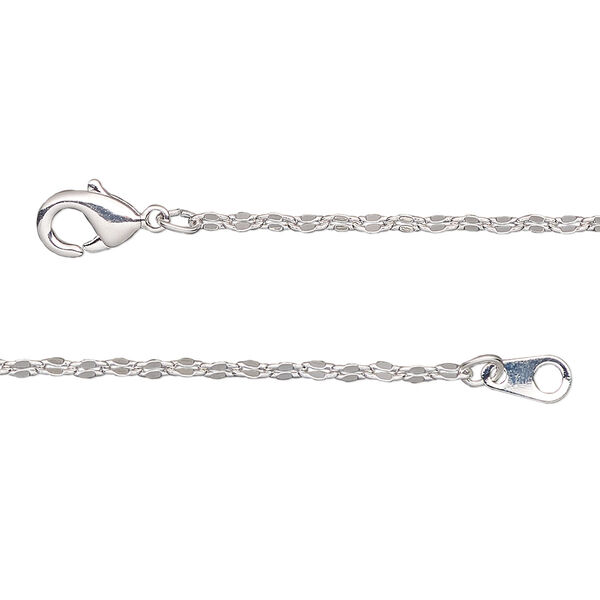 Chain, silver-plated brass, 1.8mm mirror, 18 inches with lobster claw clasp. Sold individually. image number 0