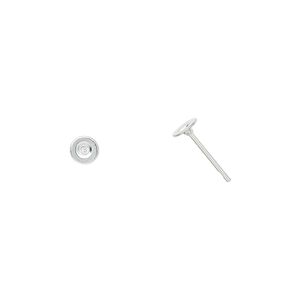 Earstud 1pkg100 silver-plated, 4mm flat pad, brass / steel 50 pair