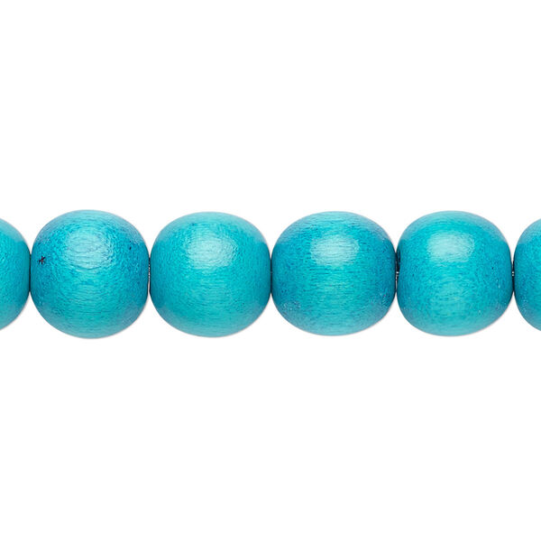 Bead, Taiwanese cheesewood (dyed / waxed), turquoise blue, 9-10mm round. Sold per pkg of (2) 15-1/2" to 16" strands. image number 0