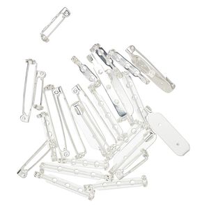 Pin back, silver-plated steel, assorted sizes. Sold per pkg of 25.