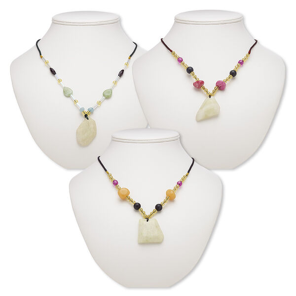 Peridot new "jade" / multi-gemstone / acrylic / glass 1pkg3, freeform necklace B- grade, 20 inch continuous loop mix 32x27mm-48x36mm image number 0