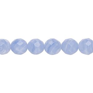 Bead, blue lace "agate" (resin) (imitation), blue and white, 8mm faceted round. Sold per 15-1/2" to 16" strand.
