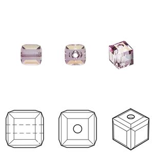 Bead 144pk dark rose, Swarovski® 6mm cube 5601