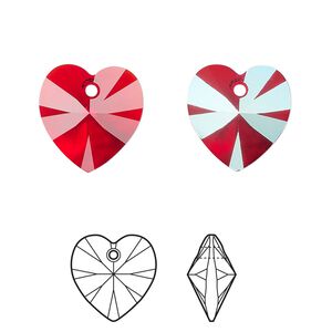 Drop 2pk light Siam shimmer, Crystal Passions® 14mm pendant heart 6228