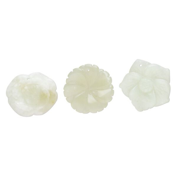 Sea green new "jade" 1pkg3, top-drilled carved flower focal natural mix 34x29mm-39x36mm image number 0