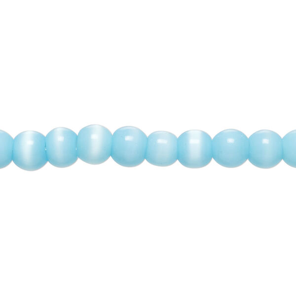 Bead, cat's eye glass (fiber optic glass), sky blue, 4-6mm irregular round. Sold per 14-inch strand, approximately 80 beads. image number 0