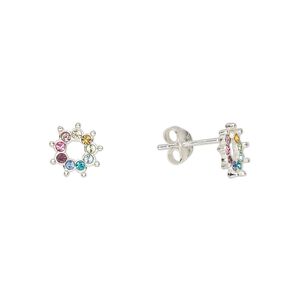 Earstud sterling silver / Preciosa crystal 1pkg2, 8mm / earnuts included, Create Compliments® multicolored 1 pair