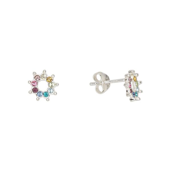 Earstud sterling silver / Preciosa crystal 1pkg2, 8mm / earnuts included, Create Compliments® multicolored 1 pair image number 0