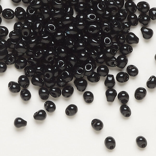 Seed bead, Miyuki, glass, pkg/10g, 4x3.4mm fringe, opaque black (DP-401). image number 0