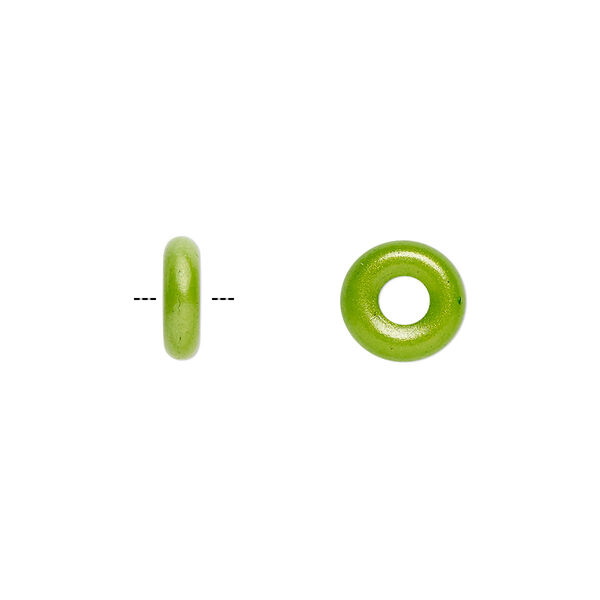 Bead, Czech pressed glass, opaque green apple, 9.5x3mm ring. Sold per pkg of 50. image number 0