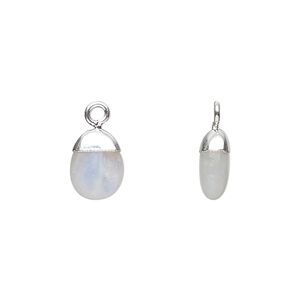 Rainbow moonstone / sterling silver / copper 1pkg1, silver-plated hand-cut puff oval drop natural 10x8mm