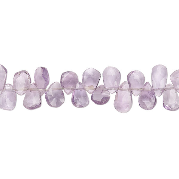Bead, amethyst (natural), light, 5x4mm-10x5mm hand-cut top-drilled faceted puffed teardrop with 0.4-1.4mm hole, B grade, Mohs hardness 7. Sold per 9-inch strand. image number 0