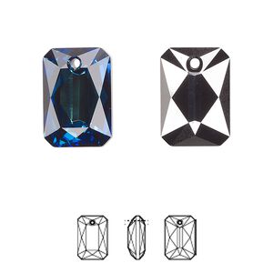 Drop 24pk crystal Bermuda blue P, Swarovski® 16x11.5mm pendant emerald cut 6435
