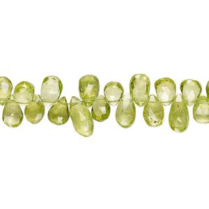 Peridot 1pkg1, hand-cut top-drilled faceted puffed teardrop bead natural 8 inch 6x4mm-9x5mm
