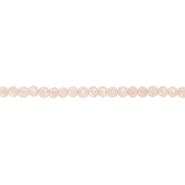 Bead, peach flake moonstone (natural), 2mm faceted round with 0.4-0.6mm hole, B+ grade, Mohs hardness 6 to 6-1/2. Sold per 13-inch strand. image number 0