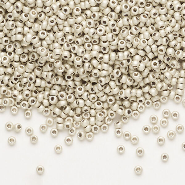 Seed bead, Preciosa Ornela Czech glass, pkg/500g, #11 rocaille, opaque matte metallic terra dyed silver clear, (18503). image number 0