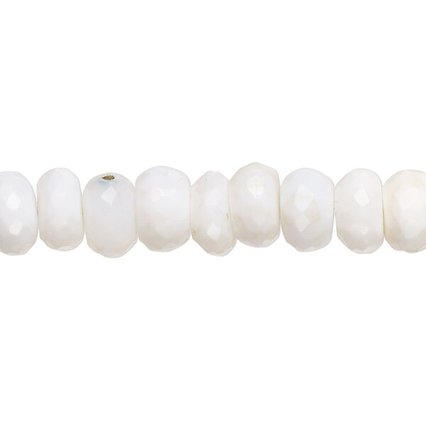 Bead, white opal (natural), 7x3mm-9x6mm hand-cut faceted rondelle with 0.4-1.4mm hole, B- grade, Mohs hardness 5 to 6-1/2. Sold per 8-inch strand, approximately 35 beads. image number 0