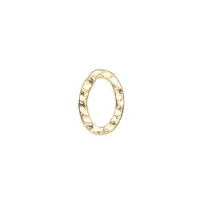 Component, gold-plated steel, 14x10mm double-sided hammered flat open oval. Sold per pkg of 12.