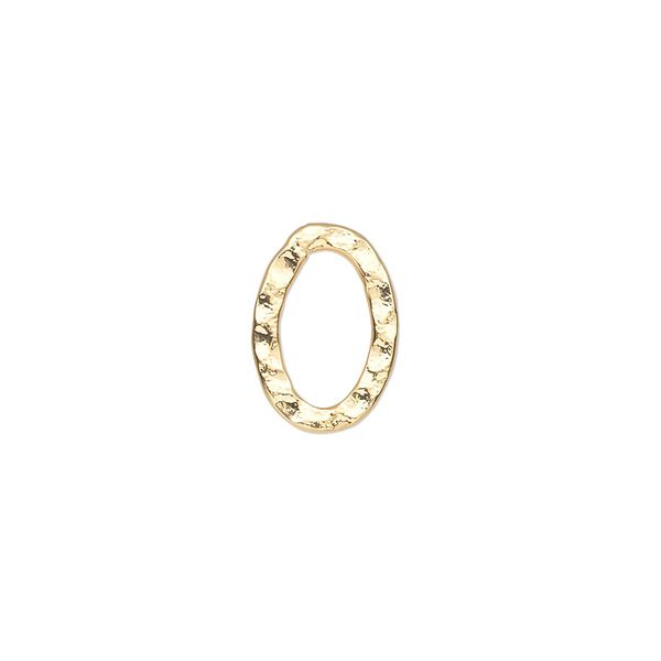 Component, gold-plated steel, 14x10mm double-sided hammered flat open oval. Sold per pkg of 12. image number 0