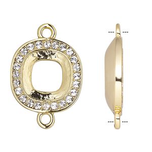 Link, Almost Instant Jewelry®, crystals and gold-plated "pewter" (zinc-based alloy), crystal clear, 15.5mm rounded square with 10mm cushion setting. Sold individually.