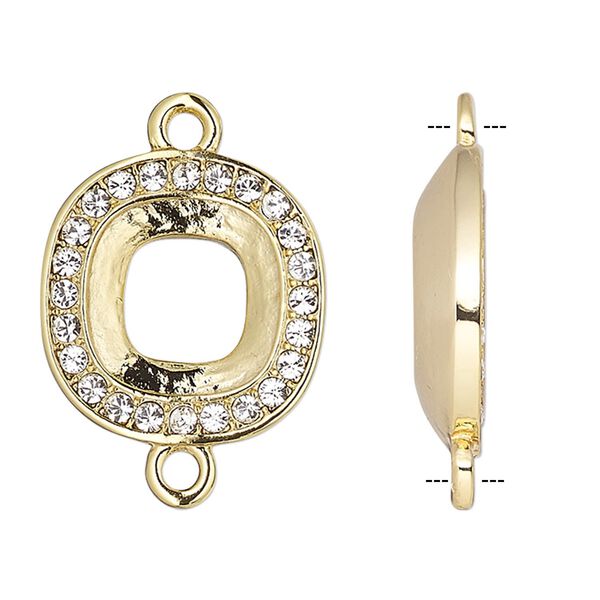 Link, Almost Instant Jewelry®, crystals and gold-plated "pewter" (zinc-based alloy), crystal clear, 15.5mm rounded square with 10mm cushion setting. Sold individually. image number 0