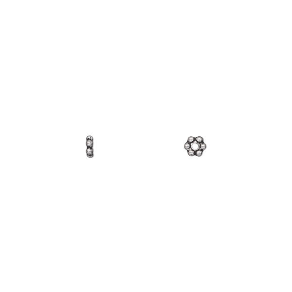 Bead, TierraCast®, antique silver-plated pewter (tin-based alloy), 3x1mm beaded rondelle. Sold per pkg of 50. image number 0