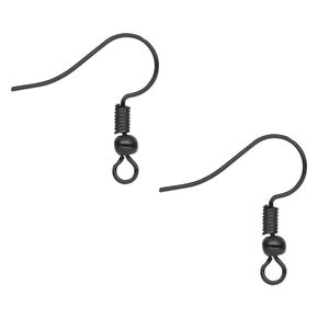 Ear wire fishhook 1pkg40, 20mm / 3mm ball / 4mm coil / open loop, 21 gauge black-finished brass 20 pair