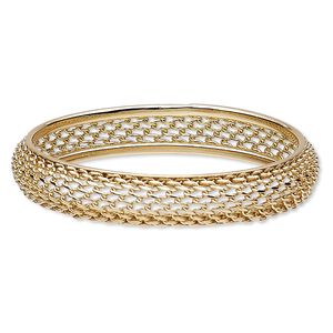Bracelet, bangle, gold-finished brass and steel, 13mm wide with open mesh design, 7-1/2 inches. Sold individually.