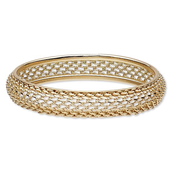 Bracelet, bangle, gold-finished brass and steel, 13mm wide with open mesh design, 7-1/2 inches. Sold individually. image number 0