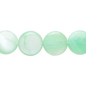 Mother-of-pearl shell 1pkg1, flat round bead 15 inch spring green 13-14mm