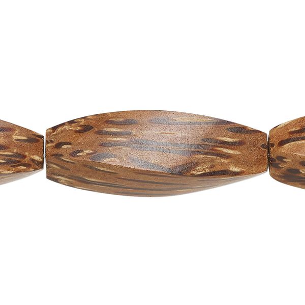 Bead, palm wood (waxed), 31x10mm twisted 4-sided tube. Sold per 15-1/2" to 16" strand, approximately 10 beads. image number 0