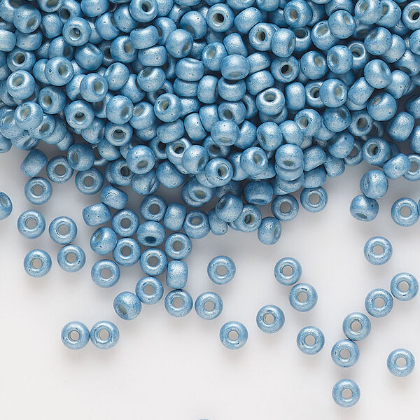 Seed bead, Miyuki, glass, pkg/250g, #8 rocaille, opaque matte galvanized dark aqua, (RR-2094). image number 0