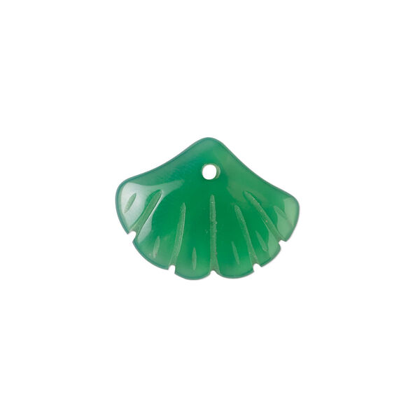 Drop, green agate (dyed), 20x15mm top-drilled double-sided carved gingko leaf, B grade, Mohs hardness 6-1/2 to 7. Sold individually. image number 0