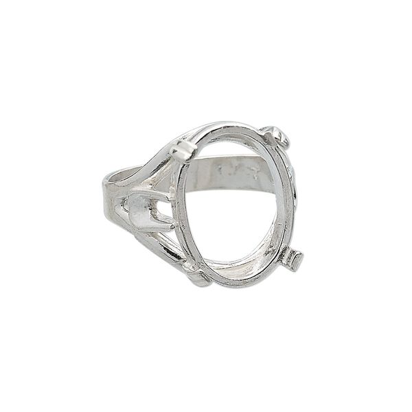 Ring, sterling silver, 18x13mm 4-prong oval setting, size 6. Sold individually. image number 0